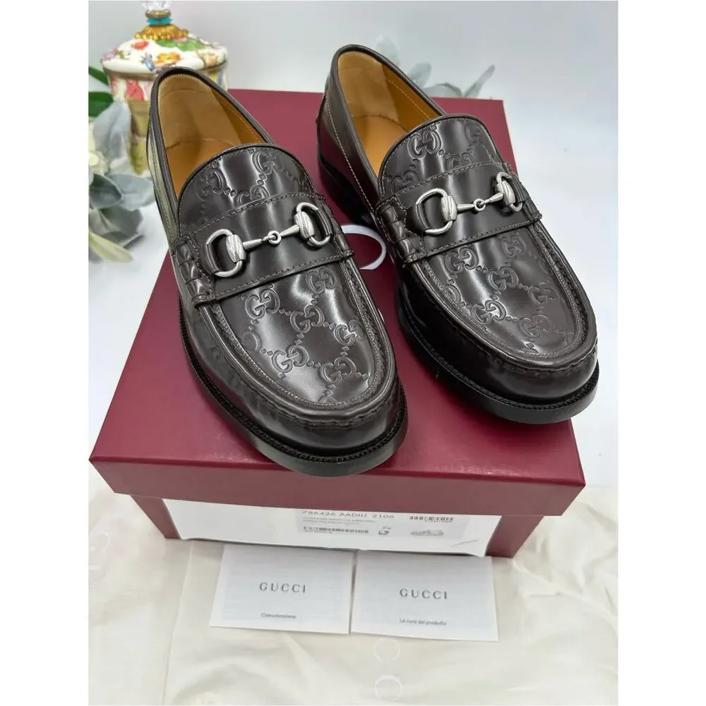 Men's Gucci KAVEH GG embossed leather loafers size 7.5 fits 8 US made in Italy